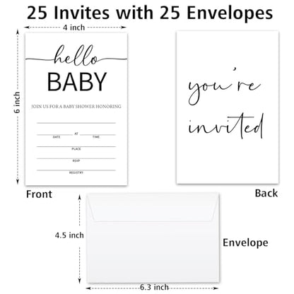 Hello Baby Baby Shower Party Invitations for Boys Girls, Baby Announcement Invite Cards, 25 Set of Fill-in Invites with Envelopes, Gender Reveal Party Supplies -B12 - color: Hello Baby