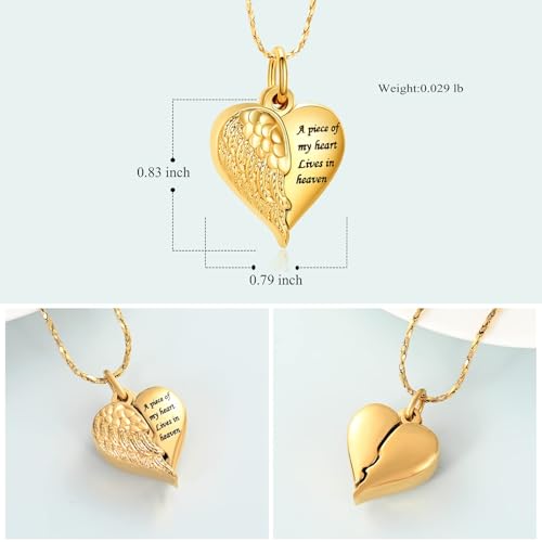 Imrsanl Heart Cremation Urn Necklace Pendant for Human Ashes - A Piece of My Heart Lives in Heaven Memorial Keepsakes Cremation Jewelry - color: Locket-Gold Dad