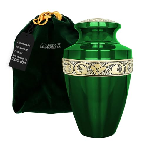 Trupoint Memorials Cremation Urns for Human Ashes, Funeral Memorial Urn for Male and Female, Decorative Burial Grecian Urn Collection for Adult Men & Women - Green and Gold, Adult (200LB) - color: Green, size: Adult