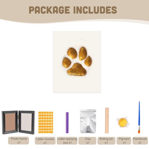 Avont Paw Print Kit, Pet Memorial Keepsake with Frame | Skin-Friendly Air-Dry Clay | Wooden Double-Hinged Frame | DIY Pet Name Stencils | Tabletop & Wall Mount | Black - color: Black