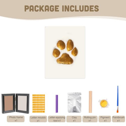 Avont Paw Print Kit, Pet Memorial Keepsake with Frame | Skin-Friendly Air-Dry Clay | Wooden Double-Hinged Frame | DIY Pet Name Stencils | Tabletop & Wall Mount | Black - color: Black