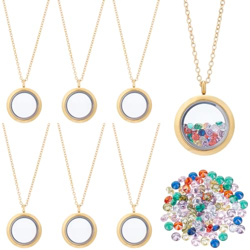 6Pcs Stainless Steel Locket Pendants Gold Floating Memory Locket | Flat Round Birthstone, Polished Keepsake, Living Picture Pendant Necklace, Women Friendship Necklaces Nostalgic Decor - style: 25mm gold