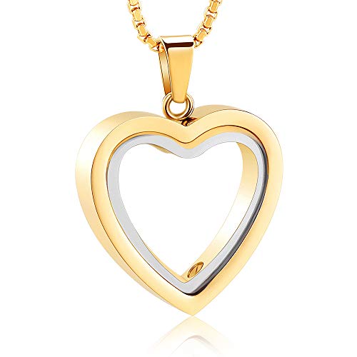 zeqingjw Glass Cremation Jewelry Necklace for Ashes Heart Memorial Lockets for Ashes Stainless Steel Keepsake Urn Ashes Pendants - color: Gold