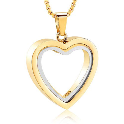 zeqingjw Glass Cremation Jewelry Necklace for Ashes Heart Memorial Lockets for Ashes Stainless Steel Keepsake Urn Ashes Pendants - color: Gold
