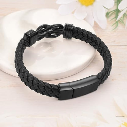 abooxiu Urn Bracelet for Ashes Leather Cremation Bracelet for Human Ashes Stainless Steel Ash Bracelets Memorial Cremation Jewelry Keepsake Bangle for Men - style: Gift Box-Black Knot