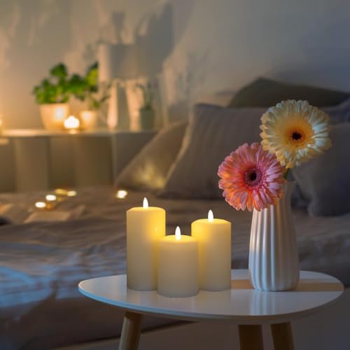 ANGELLOONG Flameless Pillar Candles with Remote, Real Wax Electric Candles - color: Ivory White(Concave top)