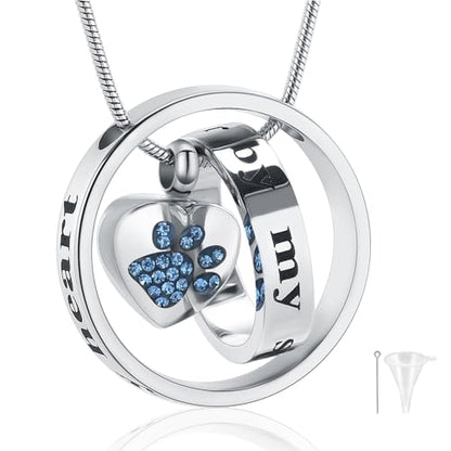 Dog Paws Cremation Jewelry Pet/Cat/Dog Paws Urn Necklaces for Ashes Stainless Steel Pet Ashes Holder Memorial Keepsakes Locket Pendant Jewelry for Men Women - color: Blue