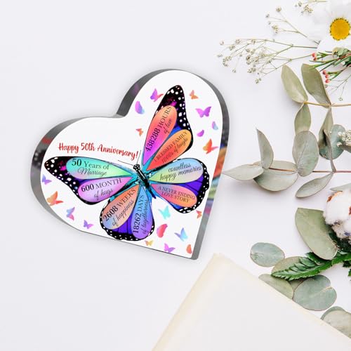 50th Anniversary Butterfly Acrylic Sign, 4" x 4" Heart-Shaped Decorative Sign for Him Her Couples, Gift, Special Occasions - style: 50th Anniversary