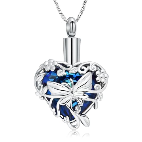 Yinplsmemory Butterfly Cremation Jewelry Urn Necklace for Ashes for Women - color: Blue