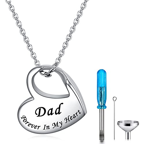 Heart Urn Necklace for Ashes Cremation Jewelry Forever in My Heart Engraved Stainless Steel Keepsake Waterproof Memorial Pendant for loved One with Filling Kit - color: Dad