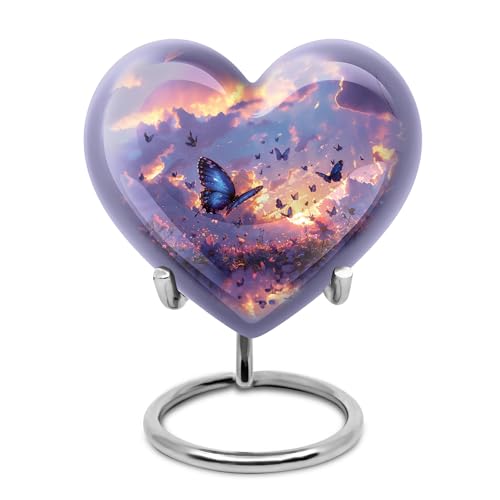 Twilight Butterflies Heart Urn for Human Ashes | Purple 3-Inch Mini Cremation Keepsake Urn, Pack of 1 - color: Purple Butterfly Heart, size: 3 Inch - Pack of 1