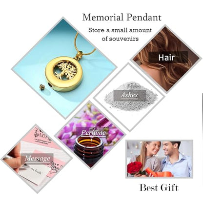 Hearbeingt Tree of Life Urn Necklaces for Ashes Circle Cremation Jewelry - color: A-Gold