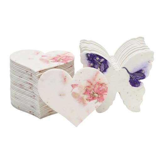 Combo Greeting Cards, 24 Pink Hearts & 24 Purple Butterflies | Writable Gifts for Baby Showers, Wedding Favors, Mom's Birthday Present, Decoration, Party Favors, DIY Crafts, & Life Events - color: Pink Heart & Purple Butterfly