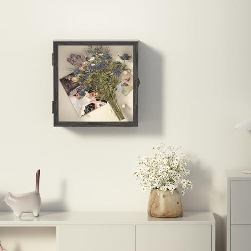11x11 Shadow Box Frame with Acrylic Glass, Deep Large Shadow Boxes Display Cases for Tabletop and Wall Display, Memory Box for Keepsakes, Shadow Box for Flowers, Black with Linen Back - size: 11x11in