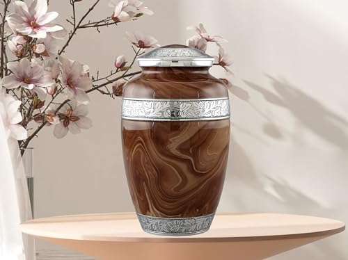 Wood Textured Urns for Human Ashes Adult Male and Female, Large Handcrafted Urn with Velvet Bag, Funeral Cremation Urns for Women and Men - (Brown, Large, Wood Finish) - color: Brown