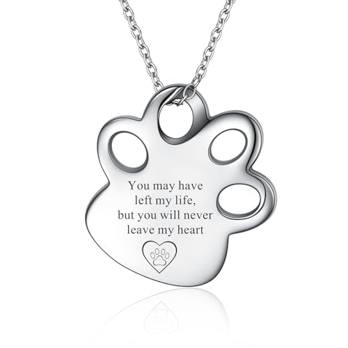 Urn Necklace for Ashes Paw Cremation Jewelry Urn for Ashes Stainless Steel Memorial Locket Ashes Necklace for Women - color: Pet Paw-You may have