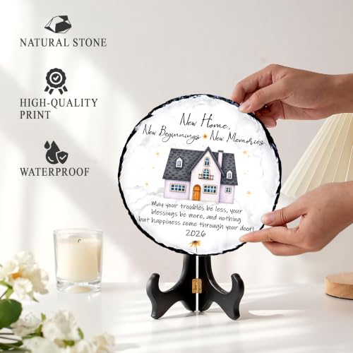 New Home Gift Slate Plaque – New Beginnings New Memories – Housewarming Gifts for New Homeowner, First Home Gift 2026, Natural Slate Stone with Stand - color: New Home