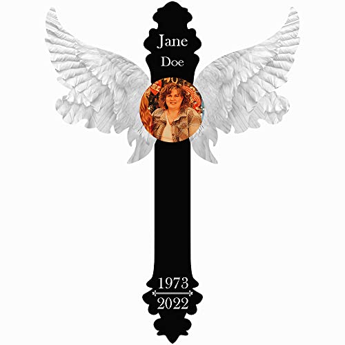 Cross With Angel Wings Wall Decor - Baby Funeral Gift - Loss of Father or Mother Sympathy Gifts - Personalized Metal ACM Cross Sign - Angel Wing Memorial Custom - style: Cross 1