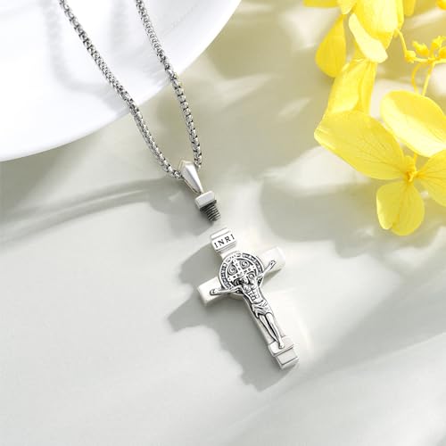 Crucifix Necklace for Men 925 Sterling Silver Jesus Cross Necklace Crucifix Cross Pendant Protection Jewelry for Men Women - style: B01-INRI-Urn