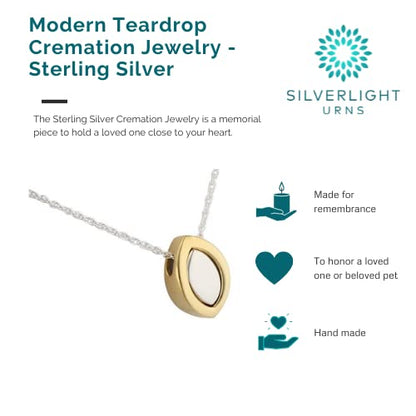 Modern Teardrop Cremation Pendant and Necklace for Ashes, Sterling Silver, Cremation Jewelry for Ashes - color: Modern Teardrop