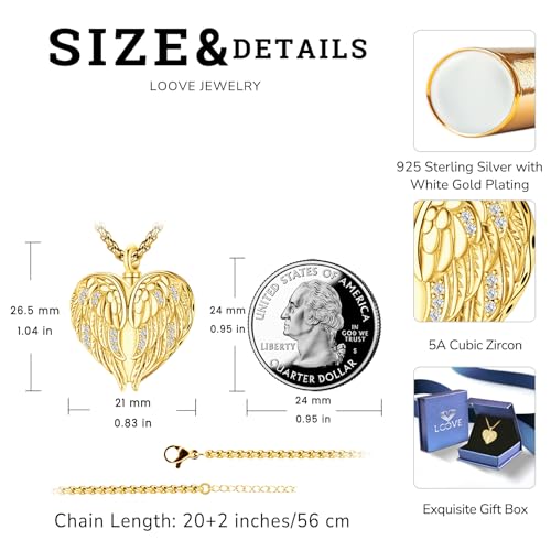 Angel Wings Necklace 925 Sterling Silver Guardian Angel Nurse RN Caduceus Pendant Charm Crystal Angel Jewelry Gifts for Women - style: E-Angel Wings Urn (Golden)