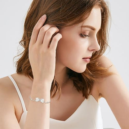 Double Urn Bracelets for Ashes for Women: Sterling Silver Dual Cremation Charms Bracelet Jewelry Hold Two Ashes - Burial Memorial Keepsakes Charms Jewelry Gifts for Loved Ones - style: Dual Heart