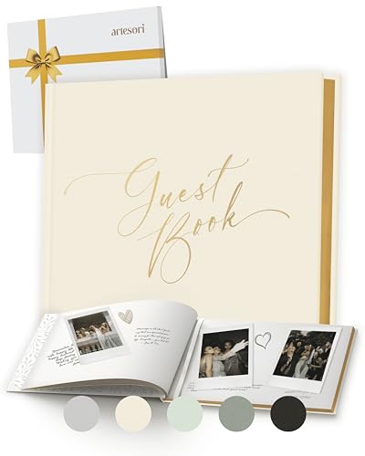 Wedding Guest Book for Reception — Gold-Foiled Ivory Guestbook to Sign in, Elegant Baby Shower Guest Book for Party & Birthday — Photo & Polaroid Guest Book for Wedding & Bridal Shower - color: Ivory, size: No Date