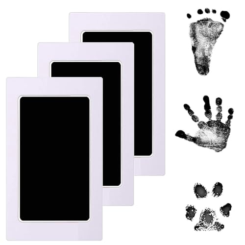 Footprint and Handprint Kit, 3 Black Inkless Print Pads + 6 Imprint Cards, Dog Paw Print Kit Clean Touch Ink Pad Perfect Keepsake Gift for Newborns and Pets Printing Touch Imprints