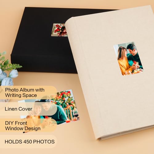 450 Pocket 4x6 Photo Album with Writing Space, Linen Cover, Beige - color: khaki
