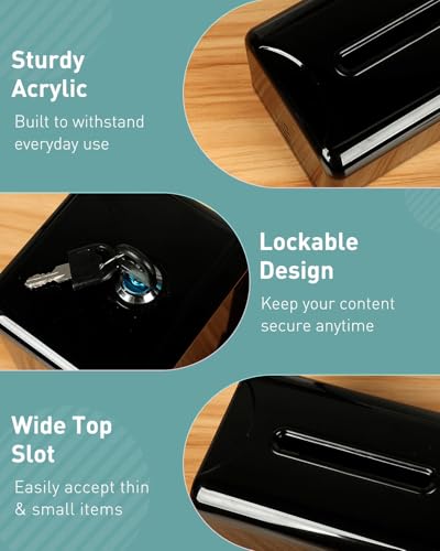 Uniclife 2 Pack 7.3" x 4.5" x 3.9"Black Acrylic Donation Box with Slot Lock - color: Black, size: 2 Pack