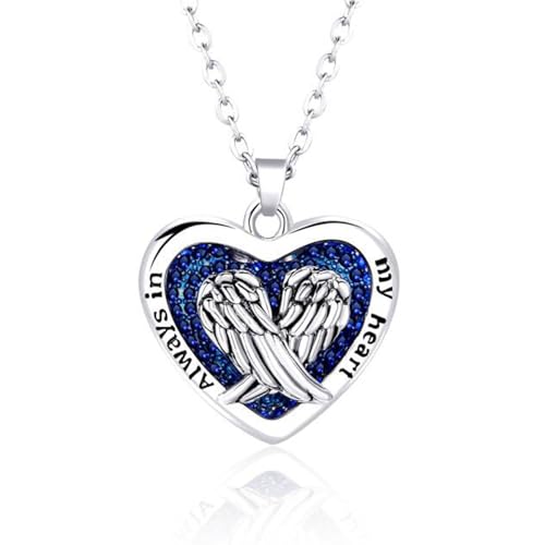 MeiceM Heart Crystal Urn Necklace for Ashes A Piece Of My Heart Lives In Heaven Cremation Jewelry Angel Wings Memorial Keepsake Pendant - color: white gold plated