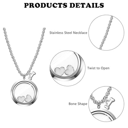 Pet Fur Memorial Necklace Pet Dog Ashes Keepsake Pet Urn Pendant Memorial Jewelry Necklace Transparent Glass Circle Stainless Steel Chain Cat Hair Memorial Gifts, Heart Necklace for Dried Flowers