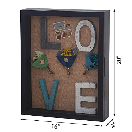 Large Shadow Box 16x20 Extra Deep Shadow Boxes Display Cases, Front Opening Shadow Boxes Bulk with Magnetic Door for Wedding Military Jersey Pet Memorial Ticket Stub Keepsakes - Black | Solid Wood; 16x20-Inch Display; 4-Inch External Depth; Magnetic Front