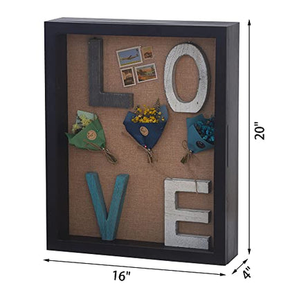 Large Shadow Box 16x20 Extra Deep Shadow Boxes Display Cases, Front Opening Shadow Boxes Bulk with Magnetic Door for Wedding Military Jersey Pet Memorial Ticket Stub Keepsakes - Black | Solid Wood; 16x20-Inch Display; 4-Inch External Depth; Magnetic Front