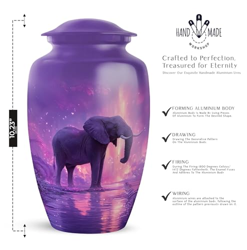 Elephant Cremation Urn for Ashes, Purple Keepsake Urn 10 Inch & 3 Inch - color: Elephant-2, size: combo-1