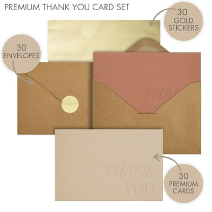 ZICOTO Beautiful Thank You Cards Set of 30 With Envelopes and Stickers | Elegant Blank Cards for Personalized Notes - Bulk Stationary Set for All Occasions Incl. Weddings, Business & Baby Showers - color: Terracotta