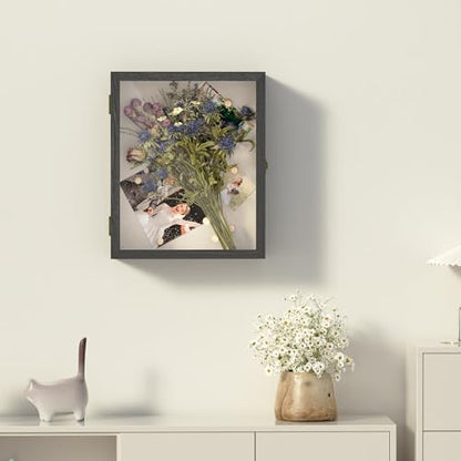 13x16 Shadow Box Frame with Acrylic Glass, Deep Large Shadow Boxes Display Cases for Tabletop and Wall Display, Memory Box for Keepsakes, Shadow Box for Flowers, Black with Linen Back - size: 13x16in