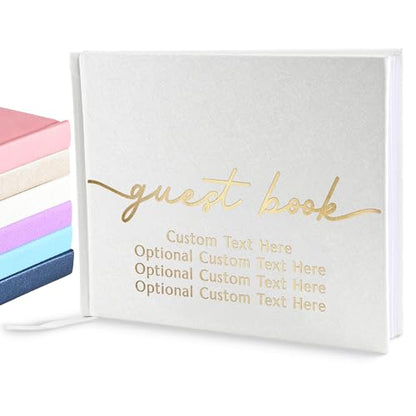 Promot Personalized Guestbook (White) - 110 110 Lined Pages | Elegant Hardcover Design, Smooth Lined Writing Pages, Durable Everyday Construction, Premium Paper Quality, Lay-Flat Binding - color: White