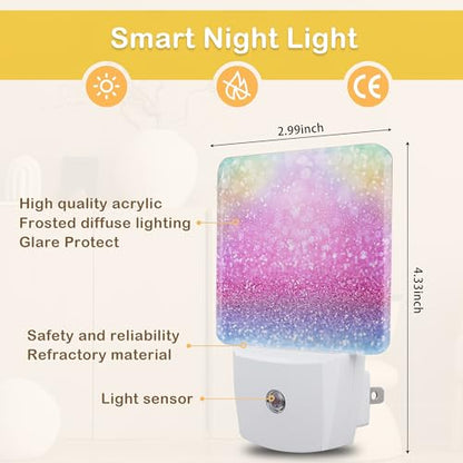 Pink Glitter Night Light,Plug in Night Light, Dusk to Dawn Sensor Nightlights for Stairway/Hallway/Kitchen/Bedroom/Bathroom 0.5W - color: Pink Glitter