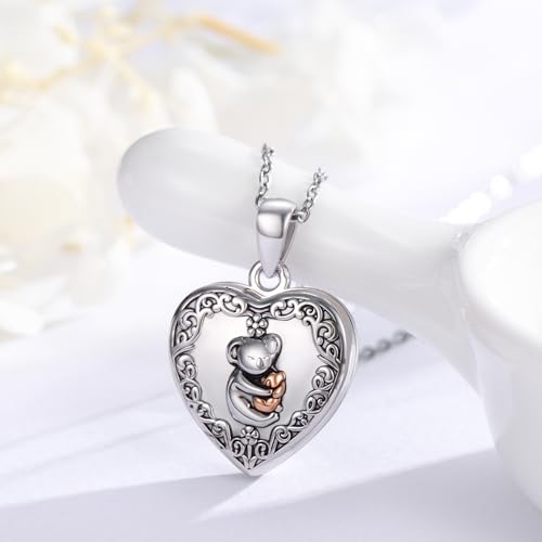 MEDWISE 925 Sterling Silver Locket Necklace That Holds Pictures Photo Necklace Oxidized Rose Flower/Sunflower/Compass/Celtic Heart Pendnat Lockets Gifts for Women Birthday Christmas Gifts - style: J-Koala