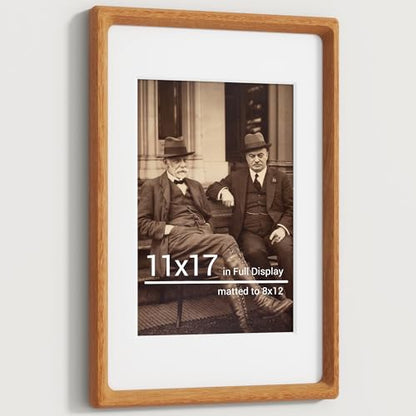 Heimlove 11x17 Picture Frames Natural Teak,Original Wood Hand Make Crafted Diploma Frame with Mat to 8x12 Graduation Picture Display,Family Picture,Wedding Picture,Photo,Certificate Wall Mounted - color: Natural Teak, size: 11"x17"|mat to 8"x12"