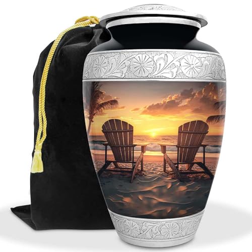 Beach Urn for Human Ashes | Large Handcrafted Funeral Memorial | Decorative Cremation Sunrise Sunset Urn for Women and Men - color: Sunset, size: Large
