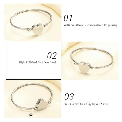 Oinsi Heart Urn Bracelet for Ashes, Cremation Jewelry Leather Bracelets for Men Women, Memorial Jewelry With Filling Kits - color: Silver