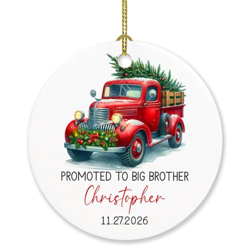 Promoted to Big Brother Ornament Christmas Custom Name Date, Personalized Big Brother Red Truck Ornaments, New Brother Ornament 2026 Xmas Gifts for Sibling Christmas Tree Decor, Big Brother Keepsakes - color: Promoted to Big Brother #2 Ornament