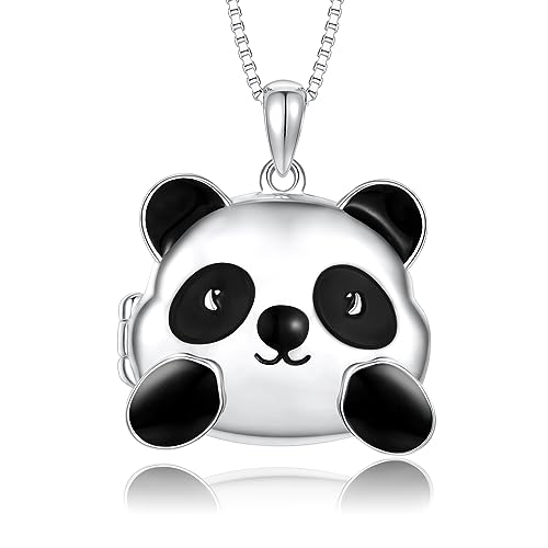 CUOKA MIRACLE Sterling Silver Animals Locket Necklace for Women Keepsake | That Holds Picture Personalized Customize Photo Locket Gift for Mom Grandma - style: 11-panda