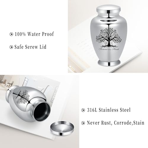 shajwo Large Cremation Urn for Ashes Human Adult Female Male Stainless Steel Tree of Life Urn for Human Ashes for Women Men Memorial Burial Funeral Decorative Urns for Ashes Keepsake Up to 220 IBS