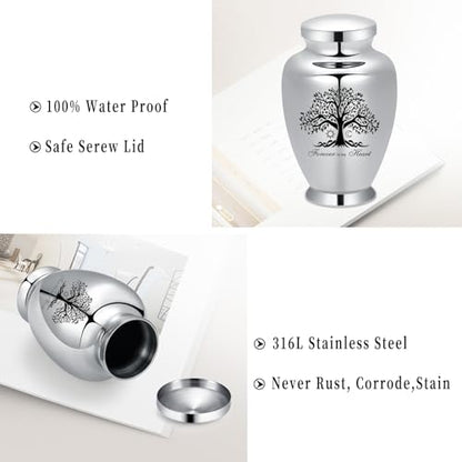 shajwo Large Cremation Urn for Ashes Human Adult Female Male Stainless Steel Tree of Life Urn for Human Ashes for Women Men Memorial Burial Funeral Decorative Urns for Ashes Keepsake Up to 220 IBS