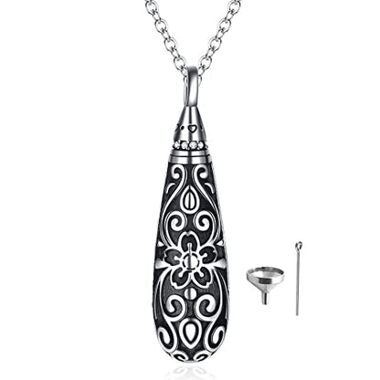 Sterling Silver Flower Tree Life Cremation Urn Necklace for Women - color: Tear *Cherry
