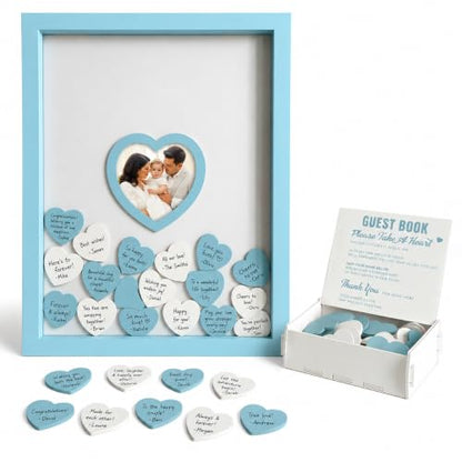 Blue Wedding Guest Book Alternative, Guest Book Wedding Reception, Wedding Guest Book with Wooden Hearts Guest Book Signs for Wedding Anniversary Birthday Party Baby Shower - color: Blue