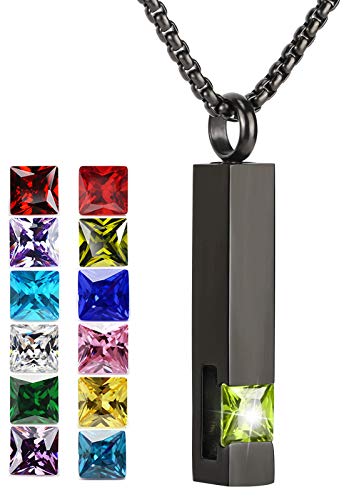 YOUFENG Urn Necklaces for Ashes Birthstone Cube Urns for Human Ashes Memorial Cremation Urn Locket Keepsake Ashes Jewelry - style: August